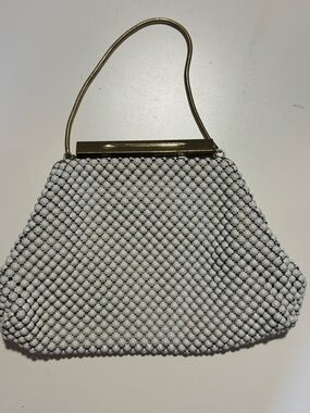 Whiting & Davis White Metal Mesh Evening Clutch with Gold Frame